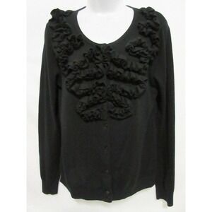 Evie Womens Size Small S Black Ruffle Cardigan Sweater Top